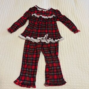 Little Me Plaid Ruffle Pajama Set Girls 3T Holiday Christmas